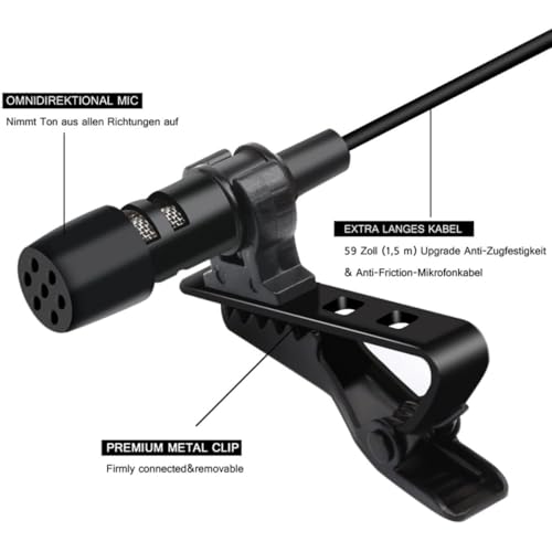 Omnidirectional Lavalier Microphone 3.5mm Clip-on for Laptop Smartphone