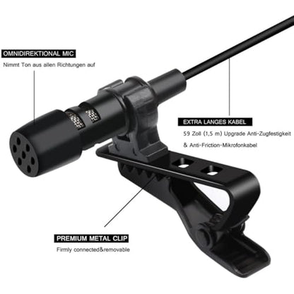 Omnidirectional Lavalier Microphone 3.5mm Clip-on for Laptop Smartphone