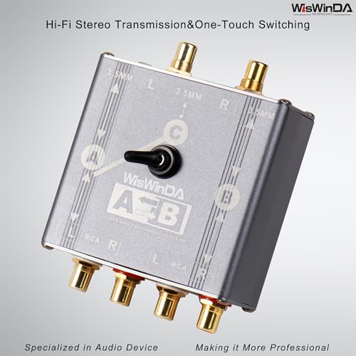 Pro RCA AUX Passive A/B Switch Box Passive Reversible Operation Design Balanced Stereo Audio Switcher with Durable Aluminum Alloy Case Support RCA/AUX 3.5mm 1/8” Input - size: RCA+AUX A/B Switch