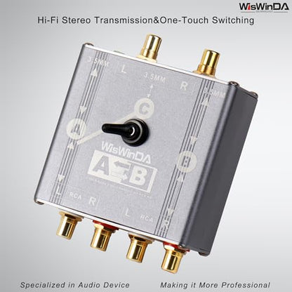 Pro RCA AUX Passive A/B Switch Box Passive Reversible Operation Design Balanced Stereo Audio Switcher with Durable Aluminum Alloy Case Support RCA/AUX 3.5mm 1/8” Input - size: RCA+AUX A/B Switch