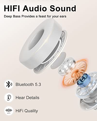 Headphones Wireless Bluetooth Over Ear, 40 Hours Playtime Wireless Headphones with Microphone,Foldable Light Weight Headset with HiFi Stereo Sound for Travel Work (White)