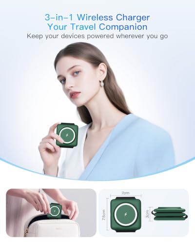 Iseyyox 3 in 1 Wireless Charger for iPhone - Foldable Charging Station Travel Charging Dock Compatible with iPhone 17 16 15 14 13 12 Pro Max Plus Watch & Airpods - color: Green