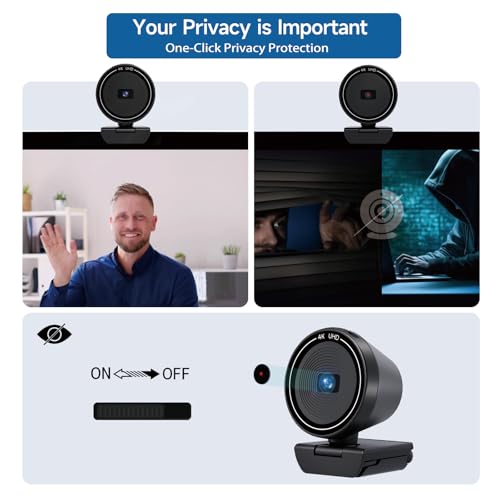 4K USB Webcam for Desktop Laptop, Auto Focus 85° Wide Angle Camera with Built-in Speaker, Dual Noise Cancelling Mics & Privacy Cover, Plug and Play