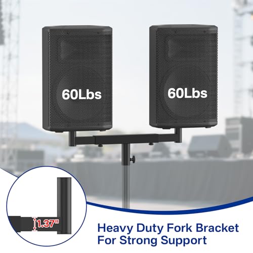 Rimous Heavy Duty Dual Fork Bracket Speaker Mount Bar Mounting Adjustable Width 13.78"- 20.47" | Fork Speaker Pole Mount Bar Adapter for PA/DJ Speakers with 35mm Pole Hole, Single