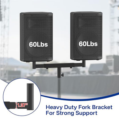 Rimous Heavy Duty Dual Fork Bracket Speaker Mount Bar Mounting Adjustable Width 13.78"- 20.47" | Fork Speaker Pole Mount Bar Adapter for PA/DJ Speakers with 35mm Pole Hole, Single