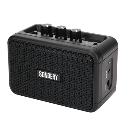 Sondery Portable Mini Guitar Amp,Rechargeable 5W Small Electric Amplifier | With Overdrive/Clean Effects and Bluetooth,Two Speakers,For Practice and Traveling,Black - color: Black