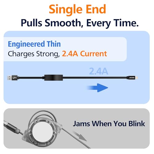AGVEE 1.6ft Fixed / 3.3ft Extend Single-End Retractable Lightning Cable | Desk-Mounted, Pocket Size, 2.4A Fast Charger Cord for iPhone 14/13/12/11/XS/8/7/6/5, iPad, iPod, Cord Organizer - size: 1.6ft Fixed / 3.3ft Extend, style: A to Lightning