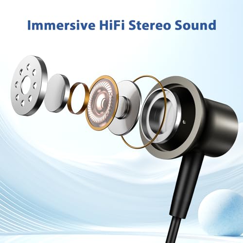 APETOO 3.5mm Wired Earbuds in-Ear Magnetic Headphones for School Chromebook | HiFi Stereo Noise Isolation Corded Aux Ear Buds with Mic Volume Control for iPhone 6/Galaxy A15 A14 Laptop PC Gaming Consoles