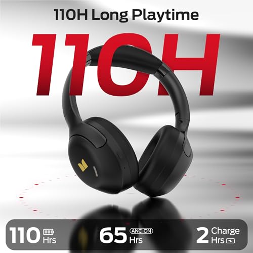 Monster Harmonic N22 ANC Active Noise Cancelling Headphones, Bluetooth Headphones Over Ear, 60H Playtime, HiFi Stereo Audio, Deep Bass, Buil Black | Over Ear with 3 EQ Modes, 110H Playtime, HiFi Stereo Audio, Bluetooth 6.0, Wireless Headphones for Work Tr
