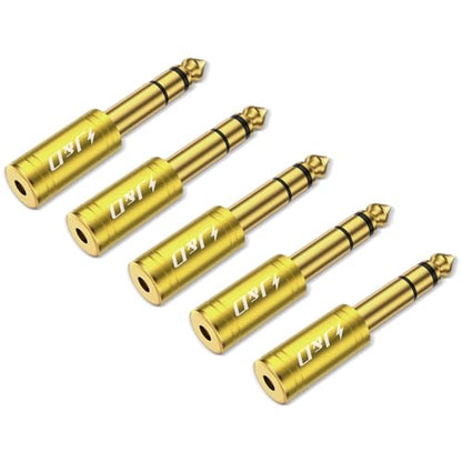 J&D 5-Pack 1/4 to 1/8 Headphone Adapter, 6.35 mm to 3.5 mm Stereo TRS Male to Female, Gold-Plated 3.5mm Plug Jack Connector for Guitar, Amp, Keyboard, Bass, Yellow - color: Yellow