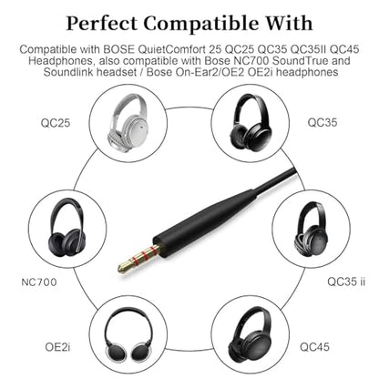 Replacement Audio Aux Cable Cord, 3.5mm to 2.5mm Wire Compatible with Bose QuietComfort QC25 QC35 QC35II QC45 NC700 On-Ear 2 OE2 OE2i Soundlink Soundtrue Headphones, Volume Control and inline Mic