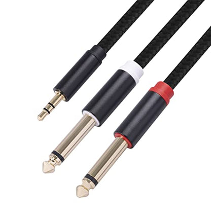 (16FT-2PACK) 3.5mm TRS to Dual 6.35mm 1/4 TS Mono Breakout Cable Y Splitter Stereo Cord Adapter Compatible with iPhone, Computer Sound Card, CD Player, Multimedia Speaker, Home Stereo System - color: 16FT-2PACK