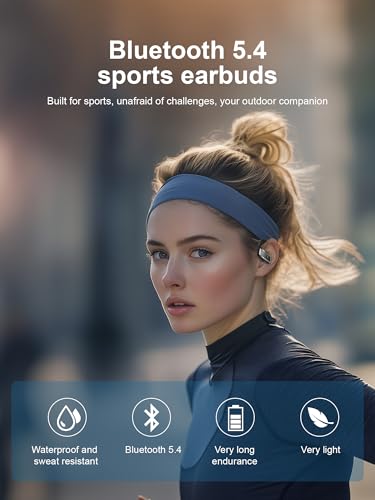 Wireless Earbuds Bluetooth 5.4 Headphones 53H Playtime Sport Earphones with LED Display,Over-Ear Buds Built in Mic in Ear Waterproof Headset for Workout Running Gaming - Black