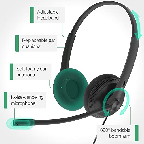 Yealink Phone Headsets for Office Phones YHS34 Lite QD to RJ9 Wired Headset Compatible with Poly Snom Grandstream Phones Desk Landline Headset with Microphone -Dual/111g/2.1m Cable - color: Foamy Ear Cushions, size: Dual