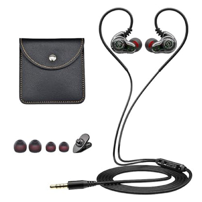 Dual Driver Wired Headphones 3.5mm Jack Earphones Plug in Ear Buds | Extra bass earbuds, wrap around over ear, hifi, microphone, hook, sport, running, aux, braided cable, noise isolation, cord