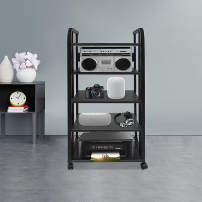 5-Tier AV Media Stand, Stereo Components Storage Cabinet, Movable Audio Rack Tower Player Stand for Living/Gaming/Recording Room - size: 5-Tier