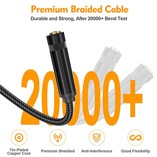 HOSONGIN 1/4 TRS Stereo Jack to Dual 1/4 TS Mono Y-Splitter Insert Cable, Nylon Braided Jacket Gold-Plated Plug Double Shielding Cable, 1 Feet - style: 1/4" TRSF to Dual 1/4" TSM