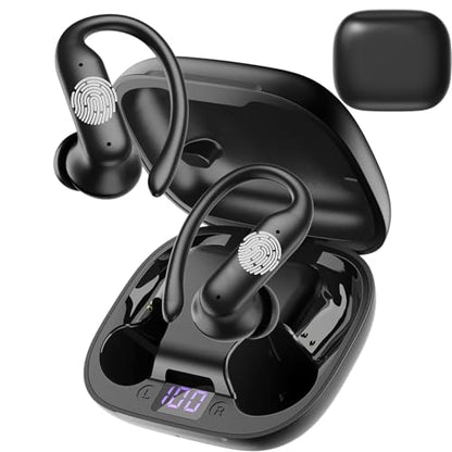 Wireless Earbuds, Running Earbuds with Earhooks & Charging Case, Waterproof, Sweatproof & Dustproof Running Earbuds, 45-Hour Playtime Earbuds with LED Power Display, Sports Earbud for the Gym