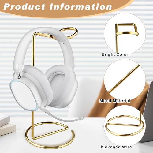 2 Pcs Headphone Stand Metal Headset Holder Tabletop Earphone Stand Headphones Hanger Organize Shelf Hanger Showing Display for Home Office Desk Rack - Gold