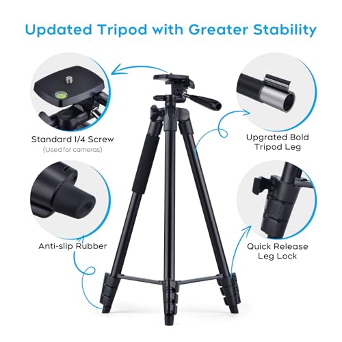 LINKCOOL 160cm/63 Adjustable Phone Tripod, Lightweight Portable Stand with Remote Shutter for iPhone Samsung Smartphone & Camera