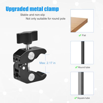 Mic Stand Phone Holder, Aluminum Alloy Clamp Flexible Gooseneck Arm Phone Holder for Microphone Stand Ring Light Tripod Pole Tube Rod Desk Table, for iPhone, Samsung Galaxy, and Any Smartphones