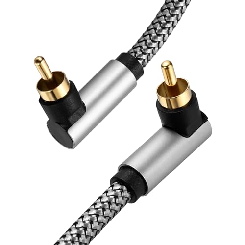 MECCANIXITY Dual 90 Degree Subwoofer Cable, 10ft Right Angle RCA Cable 24K Gold-Plated Digital Coaxial Hi-Fi Cord for Home Subwoofer Audio Power Amplifier, Gray - size: 10ft