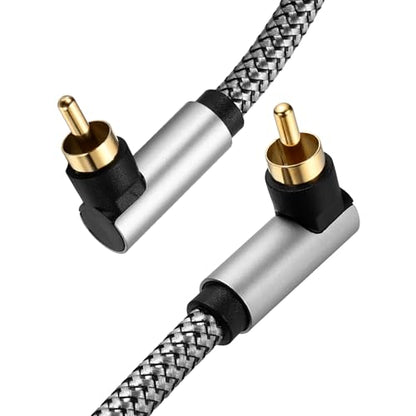 MECCANIXITY Dual 90 Degree Subwoofer Cable, 33ft Right Angle RCA Cable 24K Gold-Plated Digital Coaxial Hi-Fi Cord for Home Subwoofer Audio Power Amplifier, Gray - size: 33ft