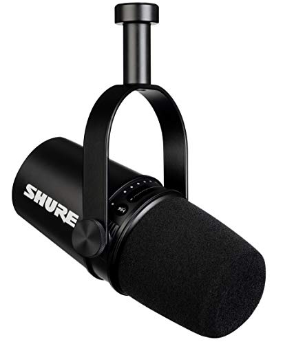 Shure MV7 USB Podcast Microphone for Podcasting, Recording, Live Streaming & Gaming, Built-in Headphone Output, All Metal USB/XLR Dynamic Mic, Voice-Isolating Technology, TeamSpeak Certified - Black | Live Streaming and Gaming, Built In Headphone Output,