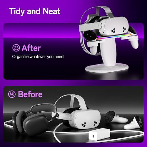 Fast Charging Dock for Meta Oculus Quest 3/3s/2 Headset and Rift/pro/Pico/HTC,RGB Charging Station & Display Stand for Meta Controllers, with USB-C Cable & Charging Port & Tidy VR Accessories