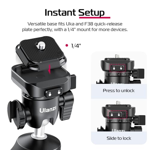 ULANZI TT38 One-Click Opening Vlogging Tripod w Uka F38 Quick-Release | One-Click Open, UKA F38 Quick Release, Cold Shoe, Panoramic Ball Head, Hidden Hook, for Sony Canon Nikon Fujifilm - color: TT38 Tripod