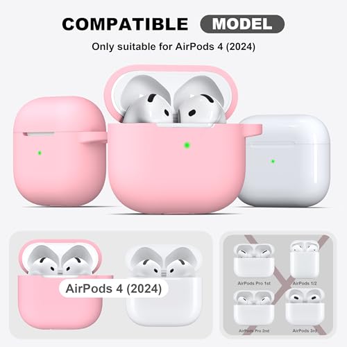 for AirPods 4 Case with Cleaner Kit,Full Protective Soft Skin Silicone Cover with Keychain for AirPods 4 Gen Case for Men Women,Compatible with Apple AirPods 4th Genaration Case 2024,Pink - color: C Pink