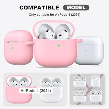 for AirPods 4 Case with Cleaner Kit,Full Protective Soft Skin Silicone Cover with Keychain for AirPods 4 Gen Case for Men Women,Compatible with Apple AirPods 4th Genaration Case 2024,Pink - color: C Pink