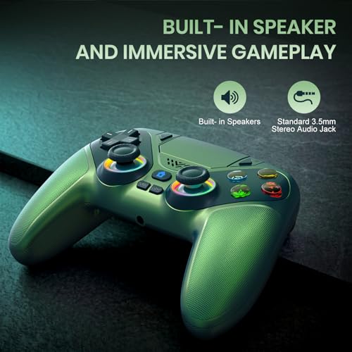 Gamrombo LED Wireless Controller for PS5 | Compatible with PS5 Pro/Slim/PC, Dual Vibration, Macro/Turbo, 3.5mm Audio Jack, 6-Axis Motion, Contro Gamepad with Speaker - color: Metallic Green