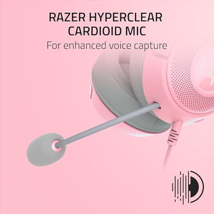 Razer Kraken Kitty V2 USB Wired RGB Headset: Chroma Kitty Ears - Stream Reactive Lighting - HyperClear Cardioid Mic - Triforce 40 mm Drivers - 7.1 Surround Sound - Quartz Pink (Renewed)
