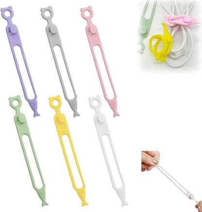 Data Cable Organizer, Upgrade Elastic Silicone Cable Straps Cord Organizer Silicone Headphone Organizers, Reusable Cable Ties Wire Organizer for Bundling and Earphone Phone Charger (6)