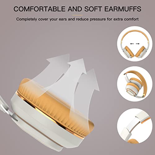H7 Foldable Over-the-Ear Wireless Headphones Bluetooth(Off White) | 30H Playtime HiFi Headsets,1.5m Audio Cable,Soft Lightweight With Mic,for Android,iOS,Gift,Study,Office - color: Off White