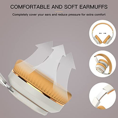 H7 Foldable Over-the-Ear Wireless Headphones Bluetooth(Off White) | 30H Playtime HiFi Headsets,1.5m Audio Cable,Soft Lightweight With Mic,for Android,iOS,Gift,Study,Office - color: Off White
