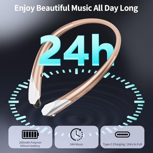 Neckband Bluetooth Headphones Retractable, Wireless Headset with Mic, IPX5 Sweatproof Earphones, 22H Playtime & Dual Connectivity for Sports Running Workouts (Rose) - color: ROSE