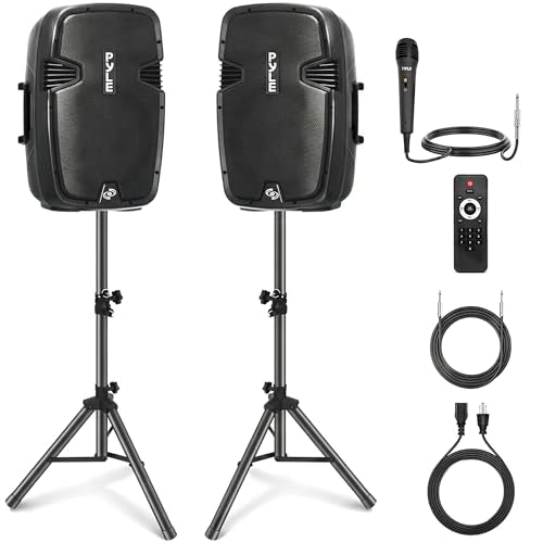 Wireless Portable PA Speaker System - 1800W High Powered Bluetooth Compatible Active + Passive Pair Outdoor Sound Speakers w/ USB SD MP3 AUX - 35mm Mount, 2 Stand, Microphone, Remote - Pyle PPHP1249KT - size: 12 in