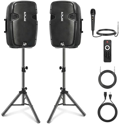 Wireless Portable PA Speaker System - 1800W High Powered Bluetooth Compatible Active + Passive Pair Outdoor Sound Speakers w/ USB SD MP3 AUX - 35mm Mount, 2 Stand, Microphone, Remote - Pyle PPHP1249KT - size: 12 in