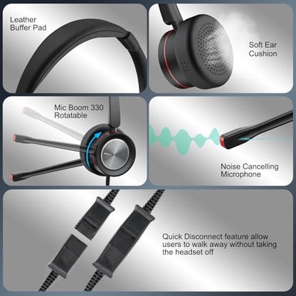 MKJ RJ9 Telephone Headset with Microphone Noise Canceling for Cisco Phone | Corded Dual Ear Call Center Headphone Compatible with Cisco Phone 7821 7841 7941G 7942G 7945G 7960G 7975G 8841 8865 9975