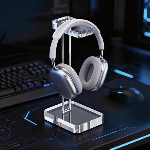 Headphone Stand Headset Holder for Desk, Solid Christal-Clear Acrylic with Silver Hardware Earphone Hanger for Gaming Room Office Accessories - color: Silver