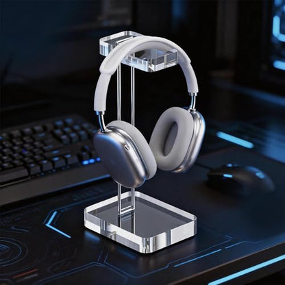 Headphone Stand Headset Holder for Desk, Solid Christal-Clear Acrylic with Silver Hardware Earphone Hanger for Gaming Room Office Accessories - color: Silver