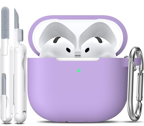 AirPods 4 Case with Cleaner Kit, Full Protective Soft Silicone Cover, Compatible with AirPods 4 Gen, Supports Wireless Charging, Purple, Nature Pattern - color: C Banana Violet