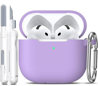 AirPods 4 Case with Cleaner Kit, Full Protective Soft Silicone Cover, Compatible with AirPods 4 Gen, Supports Wireless Charging, Purple, Nature Pattern - color: C Banana Violet