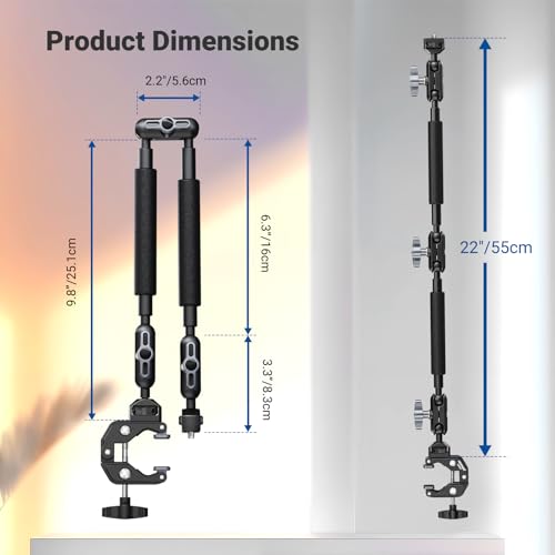 NEEWER 22" Magic Arm w Desk C Clamp, Overhead Camera Mount with Articulating Mic Boom Arm 1/4" 3/8" Threads for ARRI, Desktop Stand Holder for Phone Microphone Webcam Action Camera Video Light, UA057 - style: UA057