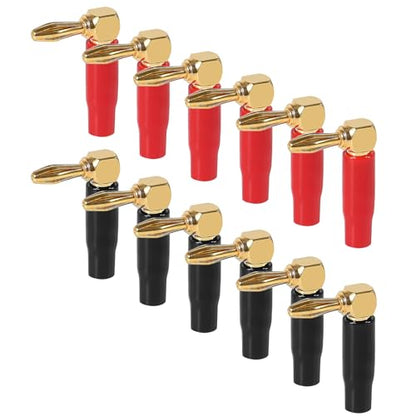 6 Pairs 4mm Speaker Banana Plugs Right Angle 24k Gold Plated 90 Degree Speaker Banana Connector(6 Pairs/12 Pcs)