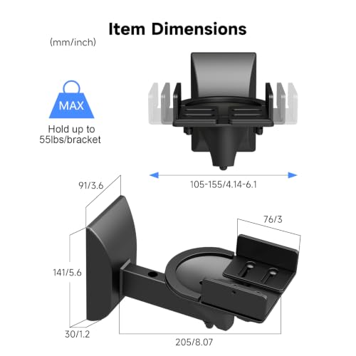 suptek Small Dual Side Clamping Bookshelf Speaker Wall Mounting Bracket for Small Surrounding Sound Speakers, Hold up to 55lbs Black SPM201SE - size: XS--black