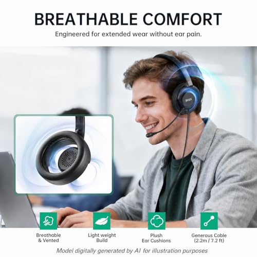 EKSA H27 USB Computer Headset with Microphone for Work, PC Headset with Noise Cancelling Mic, Wired Over-Ear Headphones with in-Line Controls, USB Headset for PC/Computer/Laptop/Call Center/Office - style: Wired Headset