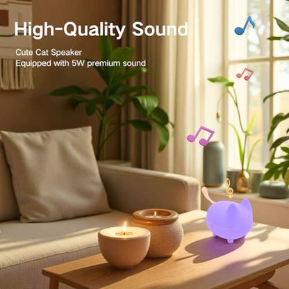 gingo Cute Cat Bluetooth Speaker (Purple*2) | Cat-shaped silicone tail, 40H playtime, TWS pairing, hands-free mic, BT5.3, 70g light, perfect home/office/outdoor/gift - color: Purple*2